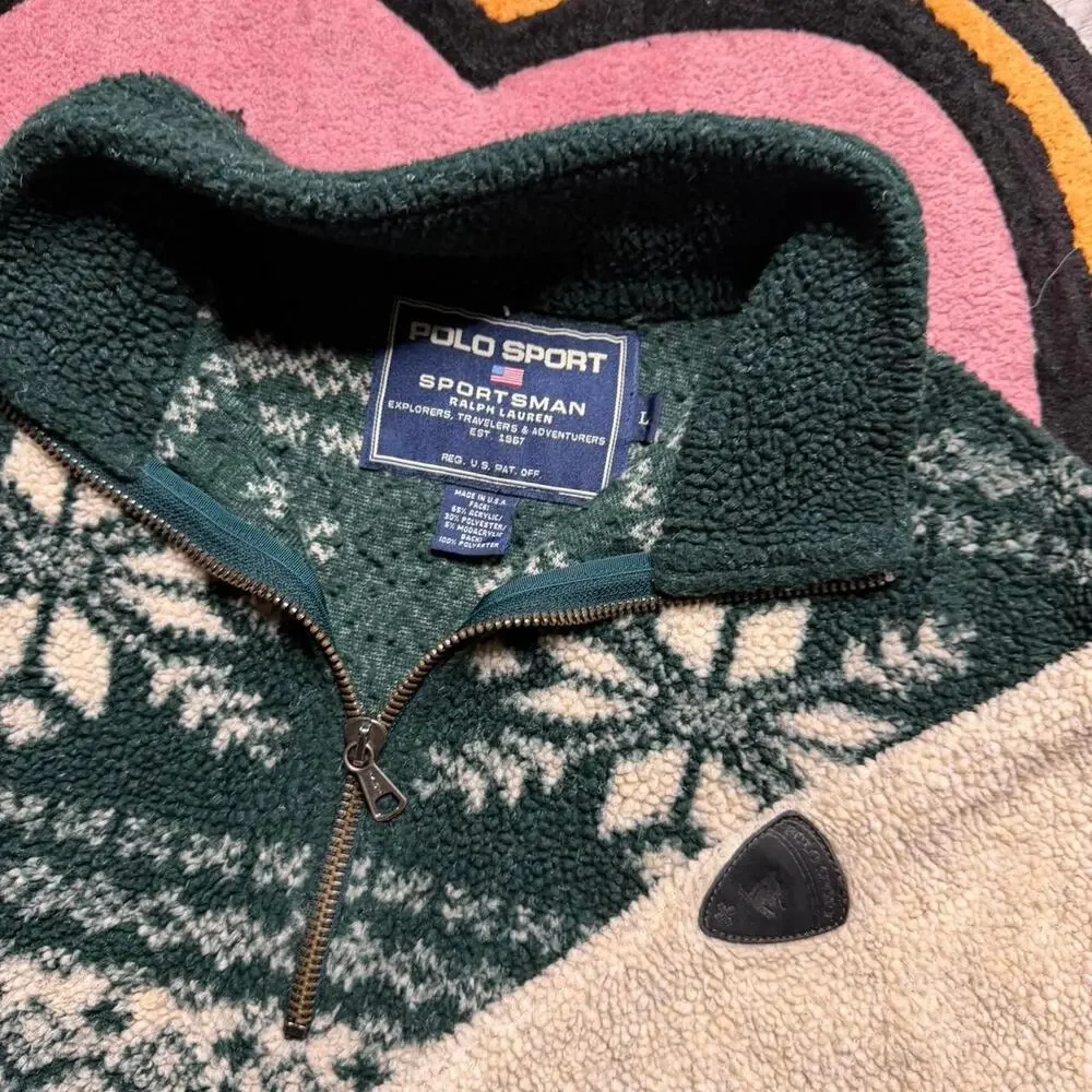 Vintage 90’s Ralph Lauren Polo Sport Sportsman 1/4 Fleece Sweatshirt Size Large